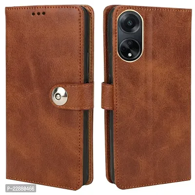 COVERNEW Cover Leather Finish Flip Cover for Oppo CPH2527   Oppo_F23 5G   Inside Back TPU  Stand   Wallet Button Magnetic Closure for Oppo F23 5G - Brown