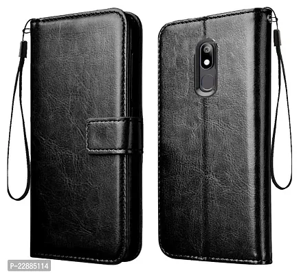 COVERNEW Leather Finish Inside TPU Wallet Stand Magnetic Closure Flip Cover for Nokia 3.2 - Venom Black-thumb0