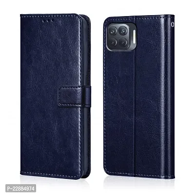 covernew leather finish inside tpu wallet stand magnetic closure Flip Cover for oppo f17 pro- navy blue-thumb0