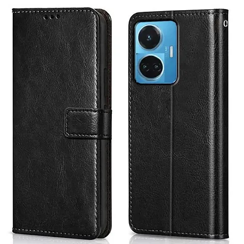 Cloudza Vivo T1 44W Flip Back Cover | PU Leather Flip Cover Wallet Case with TPU Silicone Case Back Cover for Vivo T1 44W Bk