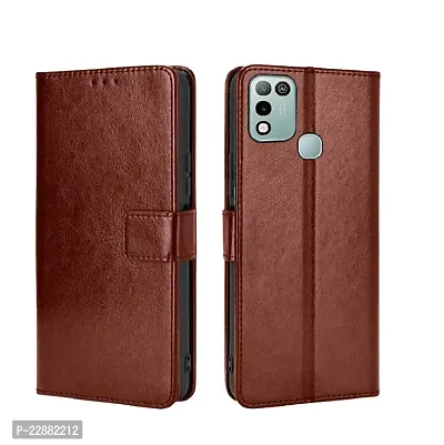 COVERNEW Cover Faux Leather Wallet with Back Case TPU Build Stand  Magnetic Closure Flip Cover for Infinix Hot 10 Play - Executive Brown