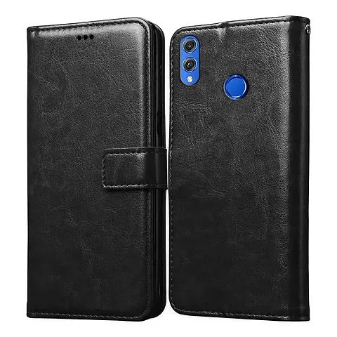 Cloudza Honor 8X Flip Back Cover | PU Leather Flip Cover Wallet Case with TPU Silicone Case Back Cover for Honor 8X Bk