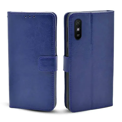 Cloudza Redmi 9A,9i Flip Back Cover | PU Leather Flip Cover Wallet Case with TPU Silicone Case Back Cover for Blue Redmi 9A,9i