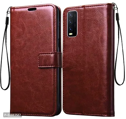 COVERNEW Leather Finish Inside TPU Wallet Stand Magnetic Closure Flip Cover for Vivo Y12s   Vivo Y20   Vivo Y20i- Executive Brown-thumb0