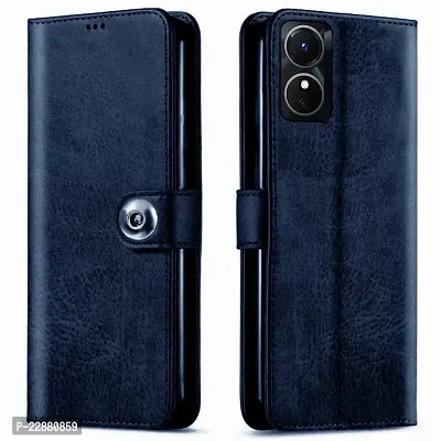 COVERNEW Oppo A17 Flip Cover   Full Body Protection   Inside Pockets  Stand   Wallet Stylish Button Magnetic Closure Book Cover Leather Flip Case for Oppo A17 - Blue-thumb0