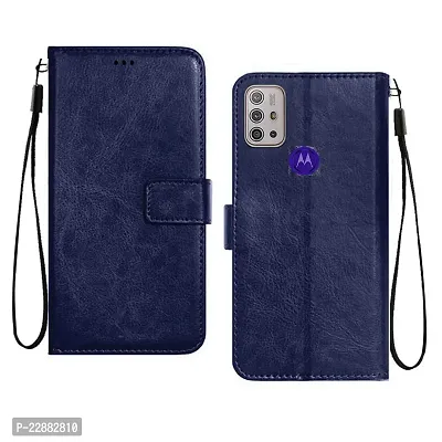 COVERNEW Leather Finish Inside TPU Wallet Stand Magnetic Closure Flip Cover for Motorola Moto G30   Moto G10Power - Navy Blue-thumb0
