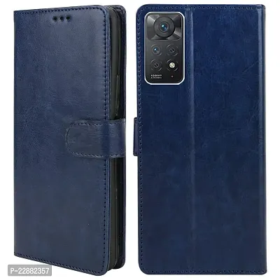 COVERNEW Back case Faux Leather Wallet with Back Case TPU Build Stand  Magnetic Closure Flip Cover for Redmi Note 11s - Navy Blue