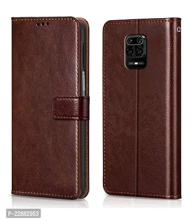 COVERNEW Leather Finish Inside TPU Wallet Stand Magnetic Closure Flip Cover for Mi Redmi Note 9 Pro - Executive Brown-thumb0