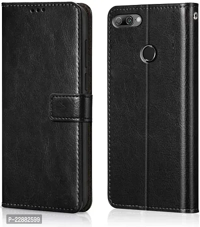 COVERNEW Cover Faux Leather Wallet with Back Case TPU Build Stand  Magnetic Closure Flip Cover for Huawai Honor 9 Lite - Venom Black-thumb0