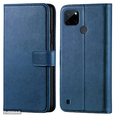 COVERNEW Leather Finish Inside TPU Wallet Stand Magnetic Closure Flip Cover for Realme C21Y - Navy Blue-thumb0