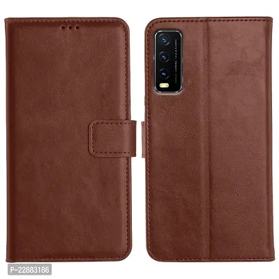 COVERNEW Vintage Leather Flip Cover for Vivo V2038   Vivo Y20s - Cherry Brown-thumb0