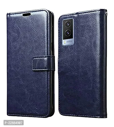 COVERNEW Leather Finish Inside TPU Wallet Stand Magnetic Closure Flip Cover for Vivo V21e 5G - Navy Blue-thumb0