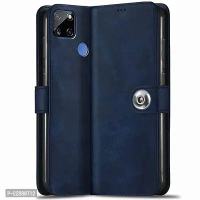 COVERNEW Realme Narzo 30A Flip Cover   Full Body Protection   Inside Pockets  Stand   Wallet Stylish Button Magnetic Closure Book Cover Leather Flip Case for Realme Narzo 30A - Blue