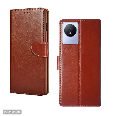 COVERNEW Mobile Cover Leather Finish Inside TPU Wallet Stand Magnetic Closure Flip Cover for Vivo Y02 - Executive Brown-thumb0