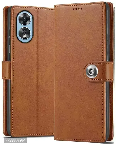 COVERNEW Leather Finish Flip Cover for Oppo CPH2495   Oppo_A78 5G   Inside Back TPU  Stand   Wallet Button Magnetic Closure for Oppo A78 5G - Brown