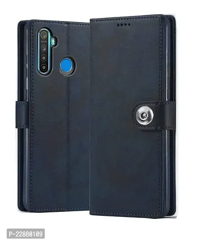 COVERNEW Realme RMX1971   Realme 5Pro Flip Cover   Full Body Protection   Inside Pockets  Stand   Wallet Stylish Button Magnetic Closure Book Cover Leather Flip Case for Realme 5 Pro - Blue