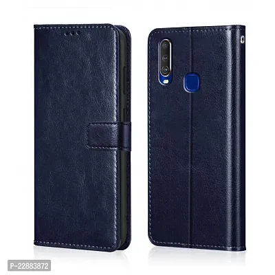 COVERNEW Vintage Magnatic Closer Leather Flip Cover for Vivo Y15-1901 - Navy Blue-thumb0