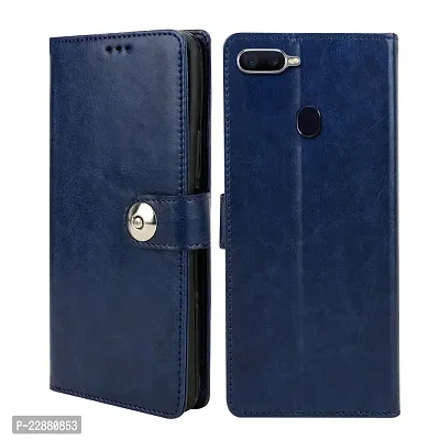 COVERNEW Realme 2 Flip Cover   Full Body Protection   Inside Pockets  Stand   Wallet Stylish Button Magnetic Closure Book Cover Leather Flip Case for Realme 2 - Blue-thumb0