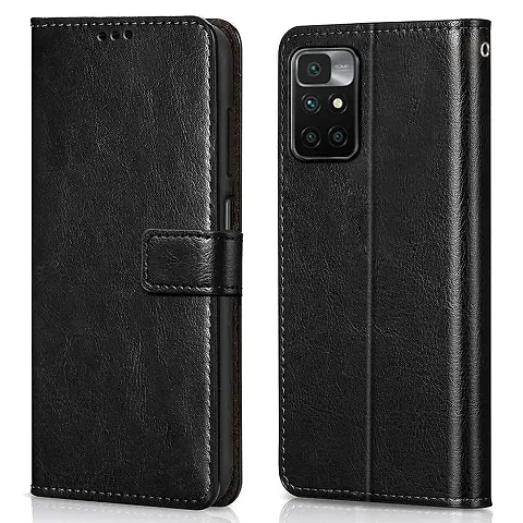 RRTBZ Foldable Stand Wallet Flip Case Compatible for Xiaomi Redmi 10 Prime -Black
