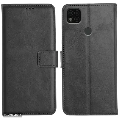 COVERNEW Vintage Magnetic Leather Wallet Back Case Flip Cover for Poco C31 -MZB0A0KIN - Charcoal Black-thumb0