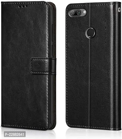 COVERNEW Cover Faux Leather Wallet with Back Case TPU Build Stand  Magnetic Closure Flip Cover for Huawai Honor 9N - Venom Black-thumb0