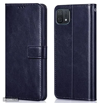 COVERNEW Leather Finish Inside TPU Back Case Wallet Stand Magnetic Closure Flip Cover for Oppo A16k - Blue-thumb0
