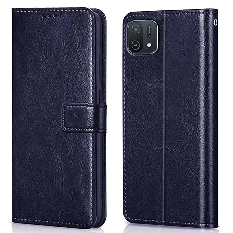 Cloudza Oppo A16k Flip Back Cover | PU Leather Flip Cover Wallet Case with TPU Silicone Case Back Cover for Oppo A16k Blue