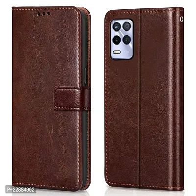 COVERNEW Leather Finish Inside TPU Wallet Stand Magnetic Closure Flip Cover for Realme Narzo 30 5G- Executive Brown