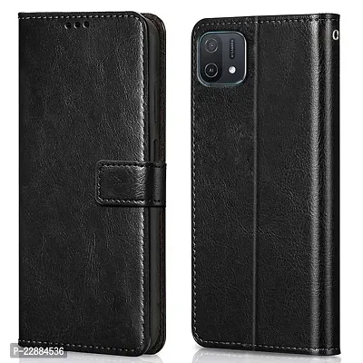 COVERNEW Leather Finish Inside TPU Back Case Wallet Stand Magnetic Closure Flip Cover for Oppo A16E - Venom Black-thumb0