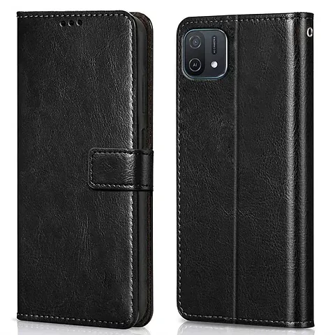 Cloudza Oppo A16E Flip Back Cover | PU Leather Flip Cover Wallet Case with TPU Silicone Case Back Cover for Oppo A16E Bk