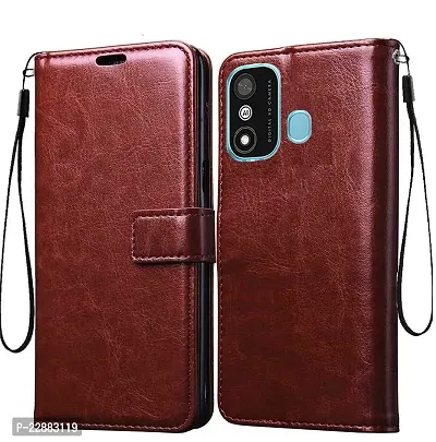 COVERNEW Leather Finish Inside TPU Wallet Back Case Stand Magnetic Closure Flip Cover for Itel A27 - Executive Brown-thumb0