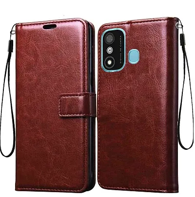 Cloudza Itel A27 Flip Back Cover | PU Leather Flip Cover Wallet Case with TPU Silicone Case Back Cover for Itel A27 Brown
