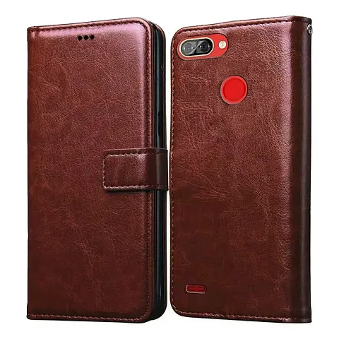 Cloudza Itel A46 Flip Back Cover | PU Leather Flip Cover Wallet Case with TPU Silicone Case Back Cover for Itel A46 Brown
