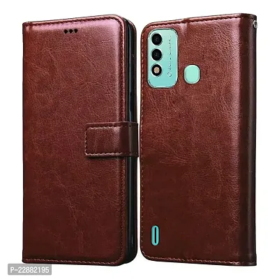 COVERNEW Faux Leather Wallet with Back Case TPU Build Stand  Magnetic Closure Flip Cover for itel A48 - Executive Brown-thumb0