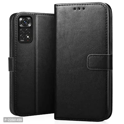 COVERNEW Back case Faux Leather Wallet with Back Case TPU Build Stand  Magnetic Closure Flip Cover for Redmi Note 11s - Venom Black-thumb0