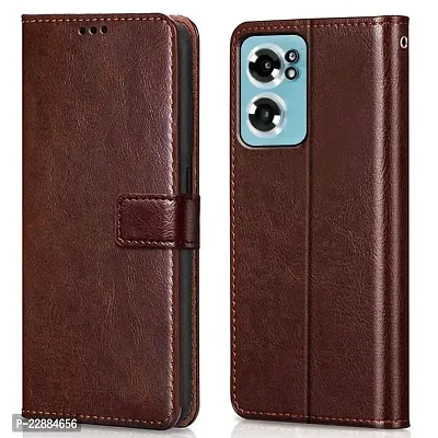 COVERNEW Leather Finish Inside TPU Wallet Back Case Stand Magnetic Closure Flip Cover for OnePlus Nord CE 2 5G - Executive Brown-thumb0