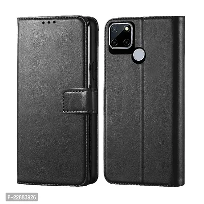 COVERNEW Leather Finish Inside TPU Wallet Stand Magnetic Closure Flip Cover for Realme C25 - Venom Black-thumb0