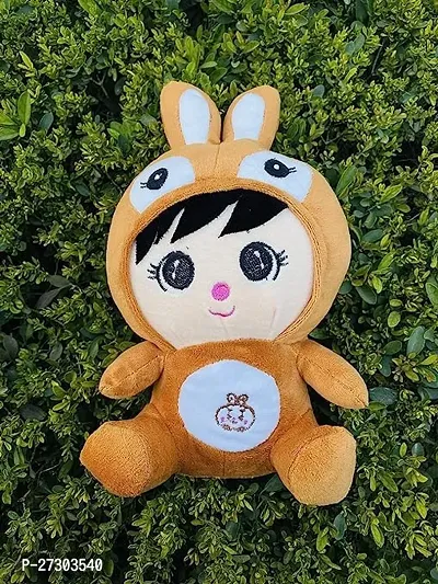 Cuddly Cute Cartoon Rabbit Plush Toy, Soft Stuffed Doll For Kids Beige-thumb0