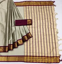 Beautiful Beige Cotton Silk Zari Saree With Blouse Piece For Women-thumb1