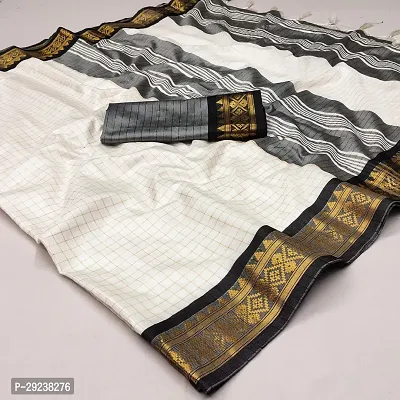 Beautiful White Cotton Silk Zari Saree With Blouse Piece For Women