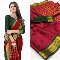 Beautiful Maroon Cotton Silk Zari Saree With Blouse Piece For Women-thumb2