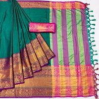 Beautiful Teal Cotton Silk Zari Saree With Blouse Piece For Women-thumb2