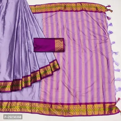 Beautiful Purple Cotton Silk Zari Saree With Blouse Piece For Women-thumb2