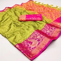 Beautiful Green Cotton Silk Zari Saree With Blouse Piece For Women-thumb1