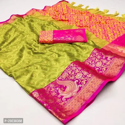 Beautiful Green Cotton Silk Zari Saree With Blouse Piece For Women-thumb2