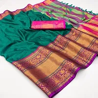 Beautiful Teal Cotton Silk Zari Saree With Blouse Piece For Women-thumb1