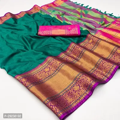 Beautiful Teal Cotton Silk Zari Saree With Blouse Piece For Women-thumb2