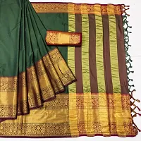 Beautiful Green Cotton Silk Zari Saree With Blouse Piece For Women-thumb2