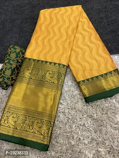 Beautiful Mustard Cotton Silk Zari Saree With Blouse Piece For Women-thumb0