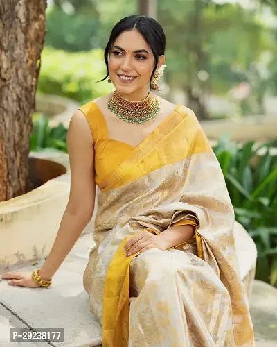 Beautiful Cream Art Silk Embellished Saree With Blouse Piece For Women-thumb0